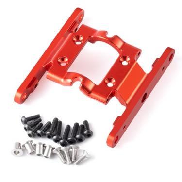 Imagem de MORFUM CNC Aluminum Skid Plate Transmission Mount Bracket Gearbox Base Center Frame Brace Plate Compatible with FMS FCX18 LC80 1/18 RC Crawler Car Upgrades (Red)