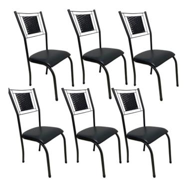 Imagem de 6 Cadeira Sala Jantar Mesa Cozinha Americana Tubo Preto Cor Do Assento:colorido