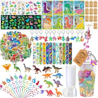 Imagem de Rtqqdv Lembrancinhas De Festa Dinossauro, 172 Peças. Suprimentos Para Aniversário Contêm Copos, Canudos, Pulseiras, Chaveiros, Adesivos, Modelos Pequenos, Adesivos Tatuagem, Diy, Etiquetas Agradecim