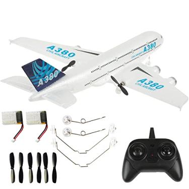 Imagem de PLRB TOYS Avião Rc Avião De Controle Remoto Avião Rc, 2.4Ghz Diy 2 Canais Avião De Controle De Rádio Construído Em Giroscópio De 6 Eixos, A380 Rc Aircraft Epp Foam Glider Para Iniciantes (Duas Bateria