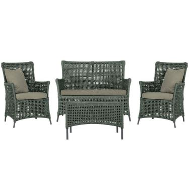 Imagem de Jogo Sofá E 2 Poltronas E Mesa Igapó Preta E8 Trama Original Verde