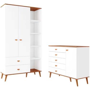 Imagem de Guarda Roupa Infantil Ternura 2 Portas, 2 Gavetas Bartira Branco Wood