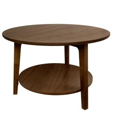 Imagem de Mesa de centro redonda de 2 andares, mesa lateral de madeira (nogueira, 28 x 28 x 18)