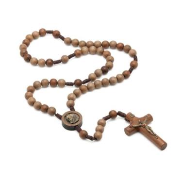 Imagem de Terço de São Padre Pio Marrom Com Saquinho Bordado