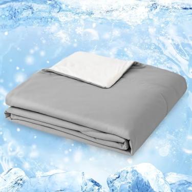 Imagem de Style Quarters Edredom refrescante tamanho Queen (228,6 cm x 228,6 cm) - Colcha de verão leve cinza e branco, roupa de cama reversível para pessoas com sono quente e quartos com ar condicionado