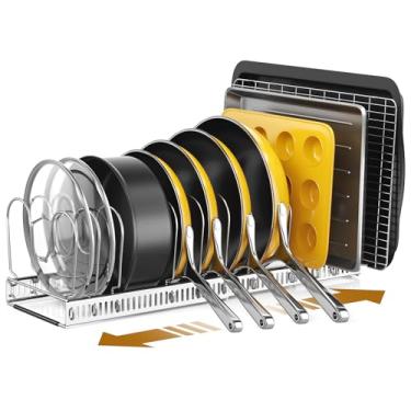 Imagem de ORDORA Organizador de panelas e frigideiras: sob o armário, 12 divisórias ajustáveis, extensíveis de 29 a 58 cm, organizadores de panelas dentro do armário para armazenamento de cozinha - prata