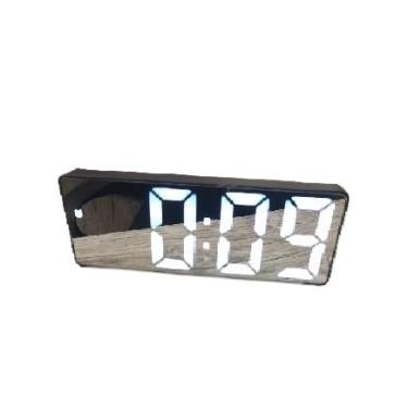 Imagem de Relógio Despertador Digital De Mesa 16X2.5X6cm Decorativo Alarme Temperatura Pilha AAA Usb Preto(1 PEÇA)