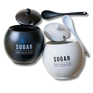 Imagem de Açucareiro Em Porcelana Com Colher 350ml Manhattan Porta Açucar Hauskr