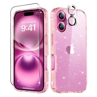 Imagem de Capa de telefone MIODIK para iPhone 16 6.1" com protetor de tela rosa