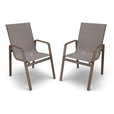 Imagem de Kit 2 Cadeiras Miami Gourmet Alumínio Marrom Tela Fendi - Aluv Móveis