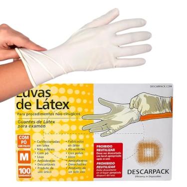 Imagem de Luvas de Látex Descartável com Pó Bioabsorvível, Não Estéril, Uso Médico e Laboratorial - Cx. c/ 100 Tamanho M - Descarpack