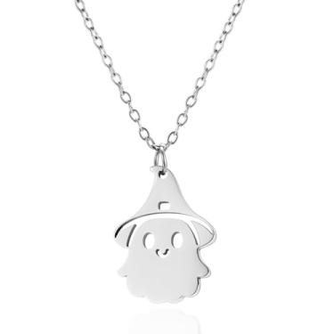 Imagem de Colar com pingente de abóbora fantasma para mulheres e homens, minimalista, aço inoxidável, aranha delicada, gato preto, minúsculo, corrente para Halloween, cosplay, festa, Natal, feriado, joias
