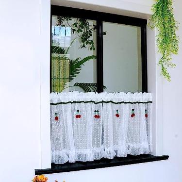 Imagem de Cortina de cozinha curta cortinas de renda de flores pequenas rústicas - cortinas pequenas de meia janela para cafeteria de cozinha - 1 peça cortinas curtas à prova de pó filtro de luz de p