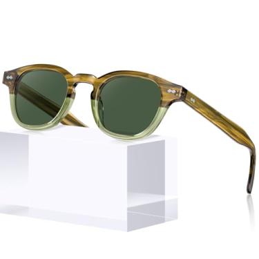Imagem de CARFIA Óculos de sol retrô de acetato para homens com proteção UV polarizada, óculos escuros quadrados para dirigir, 1. Lente verde verde-oliva com moldura gradiente verde, One Size