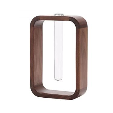 Imagem de Vaso de madeira sólido feito à mão nórdico vaso de flores hidropônico garrafa de vidro bonsai entrada de casa bar restaurante decoração