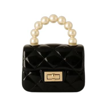 Imagem de Bolsa Infantil Feminina Tiracolo Preta com Alça de Pérola – Mini Bag Fashion para Crianças, Leve, Charmosa e Estilosa