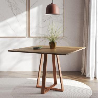 Imagem de Mesa De Jantar Mônaco 110cm Tampo Imbuia Pés Cobre - Cor: Marrom