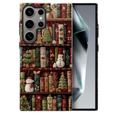 Imagem de heindiy Compatível com Samsung Galaxy S23 Ultra, capa brilhante, proteção total, à prova de choque, anti-arranhões, capa de TPU, capas para homem, mulher, estante, livros, árvore de Natal, boneco de