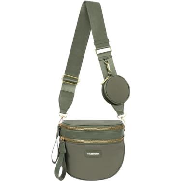 Imagem de Bolsas transversais de nylon para mulheres, bolsas de bumbum espaçosas para mulheres, pochete grande transversal para homens com carteiras removíveis bolsa de cinto, Verde feijão, Moderna