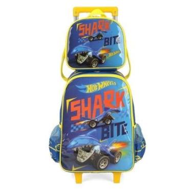 Imagem de Kit Mochila de Rodinhas e Lancheira Luxcel Hotwheels Amarelo-Masculino