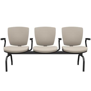 Imagem de Cadeira Longarina 3 Lugares Aeroporto Recepção Preto Baixa Flexi P03 Vinil Bege - Lyam
