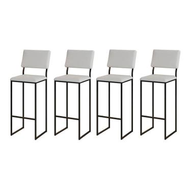 Imagem de Kit 4 Banquetas Com Encosto Industrial E Moderna Nina Preto E Corino Branco