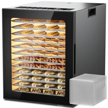 Imagem de Desidratador de alimentos para carne seca, 12 bandejas de aço inoxidável, máquina desidratadora elétrica de 850 W com 10 predefinições, temporizador ajustável, controle de temperatura, secador digital