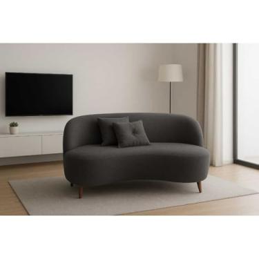 Imagem de Sofá Orgânico 2 Lugares Curvo Bouclé com Almofadas – Design Moderno para Sala e Recepção (Cinza Escura)