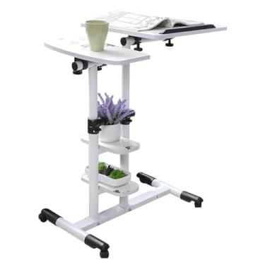 Imagem de Mesa de suporte sentado com roda de freio, mesa de pé com dois polos duplos, mesa de computador com placa de armazenamento de camada dupla, faixa de elevação de 62 a 95 cm, placa dupla, ajuste