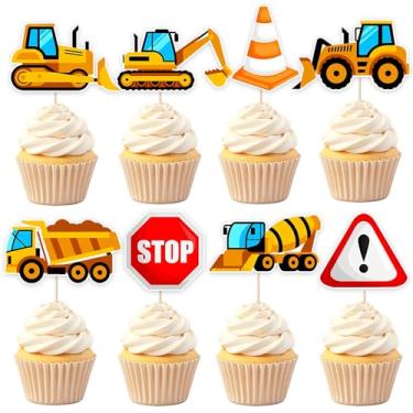 Imagem de Ruscalin 48PCS Construction Cupcake Toppers Stop Sign Dump Truck Excavator Tractor Party Cake for Baby Shower Kids Birthday Party Supplies