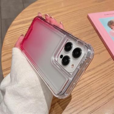 Imagem de HTVJFX Capa de celular transparente gradiente 2 em 1 para iPhone 15 Pro, à prova de choque, com amortecedor, capa traseira rígida (para iPhone 15 Pro/rosa)