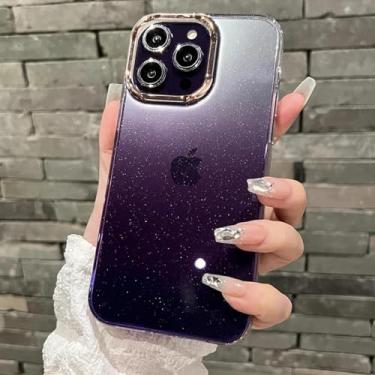 Imagem de HTVJFX Capa de celular luxuosa com glitter gradiente e revestimento transparente para 11 Pro Max, macia e à prova de choque (para 11 Pro Max/roxo escuro)