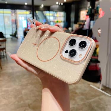 Imagem de HTVJFX Capa de celular luxuosa com glitter para iPhone 11, com carregamento sem fio, magnética e à prova de choque (para iPhone 11/cáqui)