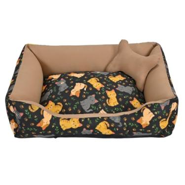 Imagem de Cama Pet para Cachorro e Gato Média | Confortável, Lavável e Impermeável | Zíper e Enchimento Removível(Gato Bege)