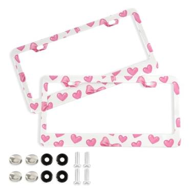 Imagem de SEHANY Lindas molduras de placa de licença de laço rosa, moldura de placa de carro de alumínio à prova de ferrugem com orifícios elípticos e parafusos serve para veículos padrão dos EUA tamanho