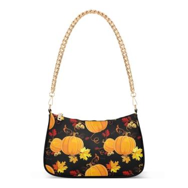 Imagem de TSENQUE Bolsa de ombro feminina verde limão tropical retrô formal bolsa clutch moderna, Folha de bordo de abóbora