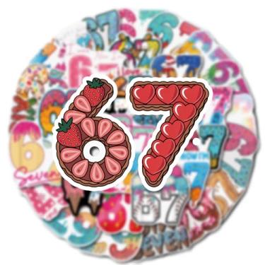 Imagem de Seis sete adesivos 50 peças - adesivos engraçados 6 7 meme decalques de vinil à prova d'água para adultos e adolescentes | 6-7 itens decorações para escola, telefone, laptop, garrafa de água, carro