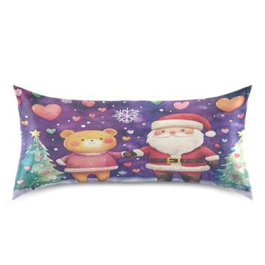 Imagem de Blueangle Fronha de cetim urso e Papai Noel para cabelo e pele, fronha de seda, tamanho king (50,8 x 101,6 cm) - Capas de almofada de cetim refrescantes com fecho de envelope (380)