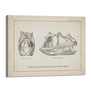 Imagem de Arte de parede de esqueleto de dinossauro vintage paleontologia pôsteres de arte de fósseis de dinossauros impressões de arte tricerátopo esboços fotos decoração de quarto de menino (SKU13,20.3x30.5