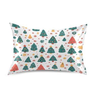 Imagem de Blueangle Fronha de cetim de árvore de Natal para cabelo e pele, fronha de seda, tamanho Queen (51 x 76 cm) - Capas de almofada de cetim com fecho de envelope (715)