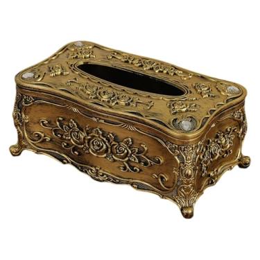 Imagem de Baoblaze Porta-lenços retangular decorativo, fácil de encher, dispensador de guardanapos multiuso para sala de estar e carro, Bronze