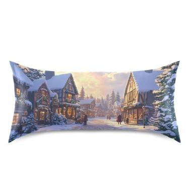 Imagem de Blueangle Fronha de cetim Christmas Street para cabelo e pele, fronha de seda, tamanho king (50,8 x 101,6 cm) - Capas de almofada de cetim refrescantes com fecho de envelope (708)