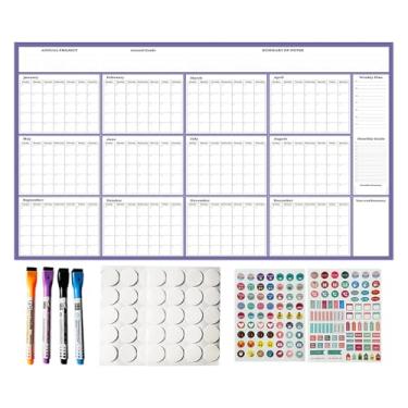Imagem de Calendário de parede apagável a seco 2026, agenda anual de 12 meses com marcadores e adesivos, calendário reutilizável laminado de 140 x 86 cm para escritório em casa