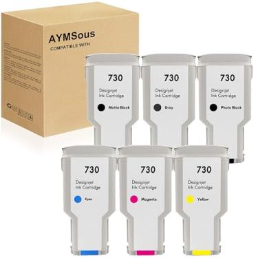 Imagem de AYMSous Cartucho de tinta de substituição compatível para HP 730 P2V71A P2V72A P2V73A P2V68A P2V69A P2V70A para impressoras HP DesignJet T1600 T2600 T1700 MFP Series (pacote com 6)