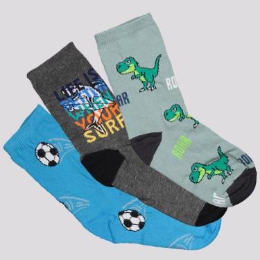 Imagem de Kit Meia Selene 3 Pares Cano Longo Infantil Verde Azul e Grafite, 25-2