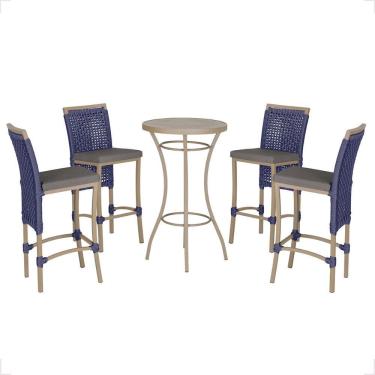 Imagem de Mesa Bistro E 4 Banquetas Roma Fendi Corda Náutica 11 Azul