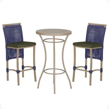 Imagem de Mesa Bistro E 2 Banquetas Roma Fendi Corda Náutica 13 Azul