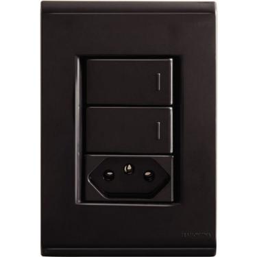Imagem de Conjunto 4x2 Tramontina Liz Grafite 2 Interruptores Simples 10a E 1 Tomada 2p+t 10a~250v