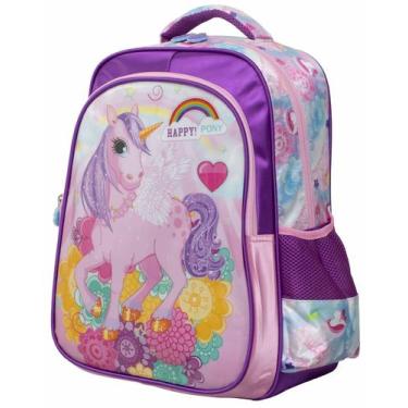 Imagem de Mochila de Costas Unicórnio Happy Ponny Poney Escolar Infantil Feminin