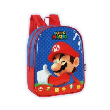 Imagem de Mochila de Costa Super Mario Bros Creche Passeio Escola Kids Cor:Azul 